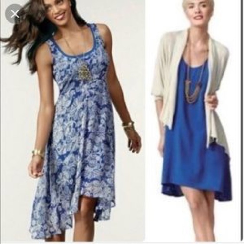Cabi 851 Willow Blue and White Floral Double Dress Size Small